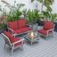 Leisuremod Walbrooke Modern Grey Patio Conversation With Square Fire Pit With Slats Design And Tank Holder In Red