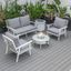 Leisuremod Walbrooke Modern White Patio Conversation With Round Fire Pit And Tank Holder In Grey