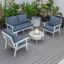 Leisuremod Walbrooke Modern White Patio Conversation With Round Fire Pit And Tank Holder In Navy Blue