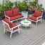 Leisuremod Walbrooke Modern White Patio Conversation With Round Fire Pit And Tank Holder In Red