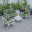 Leisuremod Walbrooke Modern White Patio Conversation With Round Fire Pit With Slats Design And Tank Holder In Green