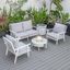Leisuremod Walbrooke Modern White Patio Conversation With Round Fire Pit With Slats Design And Tank Holder In Light Grey