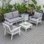 Leisuremod Walbrooke Modern White Patio Conversation With Square Fire Pit And Tank Holder In Grey