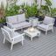 Leisuremod Walbrooke Modern White Patio Conversation With Square Fire Pit And Tank Holder In Light Grey