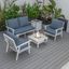 Leisuremod Walbrooke Modern White Patio Conversation With Square Fire Pit And Tank Holder In Navy Blue