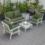 Leisuremod Walbrooke Modern White Patio Conversation With Square Fire Pit With Slats Design And Tank Holder In Green