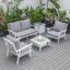 Leisuremod Walbrooke Modern White Patio Conversation With Square Fire Pit With Slats Design And Tank Holder In Grey