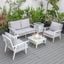 Leisuremod Walbrooke Modern White Patio Conversation With Square Fire Pit With Slats Design And Tank Holder In Light Grey