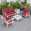 Leisuremod Walbrooke Modern White Patio Conversation With Square Fire Pit With Slats Design And Tank Holder In Red