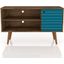 Liberty 42.52 Inch Mid-Century - Modern TV Stand With 2 Shelves And 1 Door In Rustic Brown And Aqua Blue