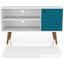 Liberty 42.52 Inch Mid-Century - Modern TV Stand With 2 Shelves And 1 Door In White And Aqua Blue