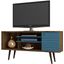 Liberty 53.14 Inch Mid-Century - Modern TV Stand With 5 Shelves And 1 Door In Rustic Brown And Aqua Blue With Solid Wood Legs