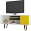 Liberty 53.14 Inch Mid-Century - Modern TV Stand With 5 Shelves And 1 Door In White And Yellow With Solid Wood Legs