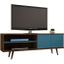 Liberty 62.99 Inch Mid-Century - Modern TV Stand With 3 Shelves And 2 Doors In Rustic Brown And Aqua Blue With Solid Wood Legs