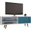 Liberty 62.99 Inch Mid-Century - Modern TV Stand With 3 Shelves And 2 Doors In White And Aqua Blue With Solid Wood Legs