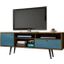 Liberty 70.86 Inch Mid-Century - Modern TV Stand With 4 Shelving Spaces And 1 Drawer In Rustic Brown And Aqua Blue With Solid Wood Legs