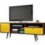 Liberty 70.86 Inch Mid-Century - Modern TV Stand With 4 Shelving Spaces And 1 Drawer In Rustic Brown And Yellow With Solid Wood Legs
