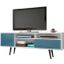 Liberty 70.86 Inch Mid-Century - Modern TV Stand With 4 Shelving Spaces And 1 Drawer In White And Aqua Blue With Solid Wood Legs