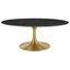 Lippa 42 Inch Oval Artificial Marble Coffee Table In Black and Gold
