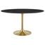 Lippa 54 Inch Oval Artificial Marble Dining Table In Black and Gold