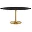 Lippa 60 Inch Oval Artificial Marble Dining Table In Black and Gold