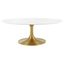 Lippa Gold and White 42 Inch Oval-Shaped Wood Top Coffee Table EEI-3248-GLD-WHI