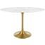 Lippa Gold and White 48 Inch Oval Artificial Marble Dining Table