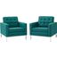 Loft Teal Arm Chairs Upholstered Fabric Set of 2