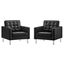 Loft Tufted Upholstered Faux Leather Armchair Set of 2 EEI-4101-SLV-BLK