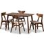Lois Mid-Century Modern Transitional Light Beige Fabric Upholstered and Walnut Brown Finished Wood 5-Piece Dining Set