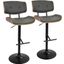 Lombardi Mid Century Modern Adjustable Barstool With Swivel In Walnut With Grey Faux Leather Set Of 2