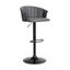 Lydia Adjustable Black Wood Bar Stool In Gray Faux Leather with Black Metal