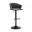 Lydia Adjustable Walnut Wood Bar Stool In Gray Faux Leather with Black Metal