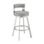 Lynof Swivel Bar Stool In Brushed Stainless Steel with Light Gray Faux Leather