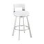 Lynof Swivel Bar Stool In Brushed Stainless Steel with White Faux Leather