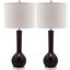 Mae Dark Purple and Off-White 30.5 Inch Long Neck Ceramic Table Lamp Set of 2