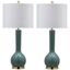 Mae Marine Blue and Off-White 30.5 Inch Long Neck Ceramic Table Lamp Set of 2