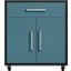 Manhattan Comfort Eiffel 28.35 Inch Mobile Garage Storage Cabinet With 1 Drawer In Blue Gloss