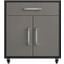 Manhattan Comfort Eiffel 28.35 Inch Mobile Garage Storage Cabinet With 1 Drawer In Grey Gloss