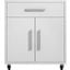 Manhattan Comfort Eiffel 28.35 Inch Mobile Garage Storage Cabinet With 1 Drawer In White Gloss