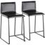 Mara 26 Inch Contemporary Counter Stool In Black Metal And Black Faux Leather - Set Of 2