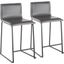 Mara 26 Inch Contemporary Counter Stool In Black Metal And Grey Faux Leather - Set Of 2