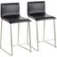 Mara 26 Inch Contemporary Counter Stool In Brushed Stainless Steel, And Black Faux Leather - Set Of 2