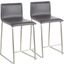 Mara 26 Inch Contemporary Counter Stool In Brushed Stainless Steel, And Grey Faux Leather - Set Of 2
