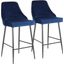 Marcel Contemporary Counter Stool In Black Metal And Navy Blue Velvet - Set Of 2