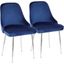 Marcel Contemporary Dining Chair With Chrome Frame And Blue Velvet Fabric - Set Of 2