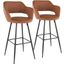 Margarite Contemporary Barstool In Black Metal And Brown Faux Leather - Set Of 2