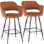 Margarite Contemporary Counter Stool In Black Metal And Brown Faux Leather - Set Of 2