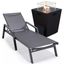 Marlin Outdoor Patio Chaise Lounge Chair With Arms and Square Fire Pit Side Table In Black