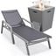 Marlin Outdoor Patio Chaise Lounge Chair With Arms and Square Fire Pit Side Table In Black